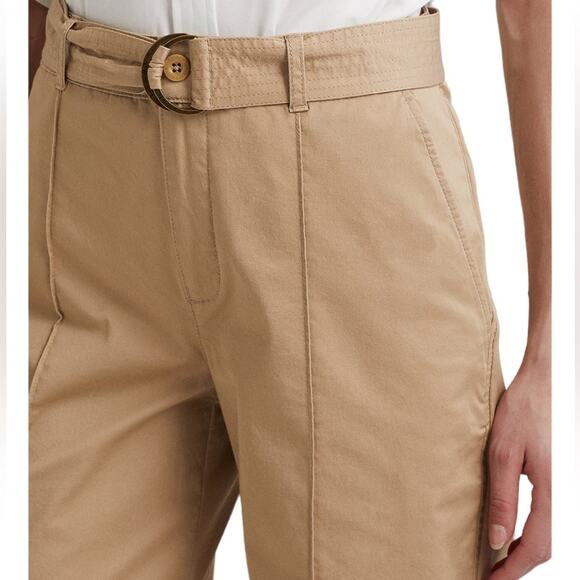 Lauren Ralph Lauren Twill Belted Cropped Stylish Wide Leg Pants Tan NEW Size 12 - Picture 3 of 6